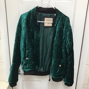 Ci Sono Hunter Green Crushed Velvet Bomber Jacket Size Large EUG